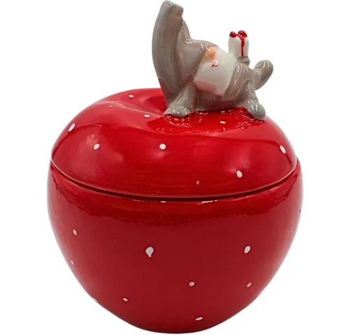 Dekohelden24 Keksdose Keramikdose Apfel mit Weihnachtswichtel - Keksdosen für die Weihnachtszeit, charmante Keramikdose mit fröhlichem Weihnachtswichtel, ideal für die Aufbewahrung von Keksen und anderen Leckereien.