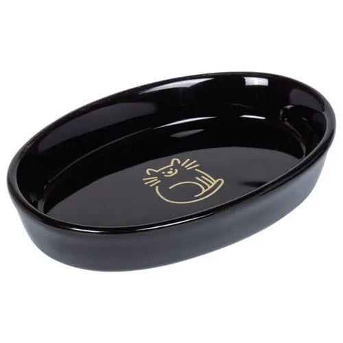Nobby Katzen Keramik Schale oval 17x11 cm schwarz Goldfisch-Aufdruck 120ml