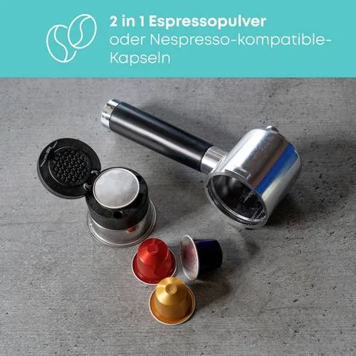 ProfiCook Espressomaschine 2in1 - 20 bar italienische Pumpe, für perfekten Espresso und köstlichen Milchschaum zuhause