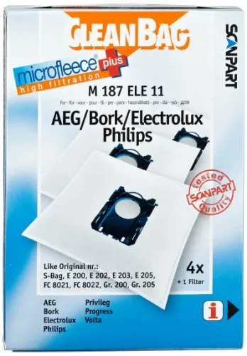 CleanBag M 187 ELE 11 Staubbeutel - Beutel für Staubsauger, 4 Stück aus hochwertigem Microfleece für optimale Filtration und längere Lebensdauer Ihres Staubsaugers.