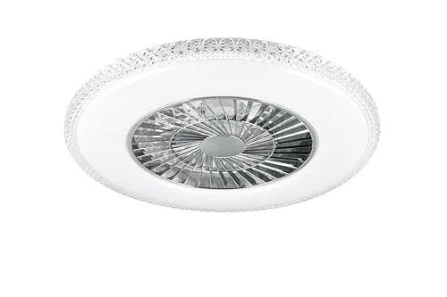 lightling LED Deckenlampe Holger mit integriertem Ventilator und Fernbedienung, Starlight-Effekt, 3 Geschwindigkeitsstufen, Lichtfarbe einstellbar, Dimmer, Nachtlicht, Ø 60 cm, Höhe 19 cm, chrom
