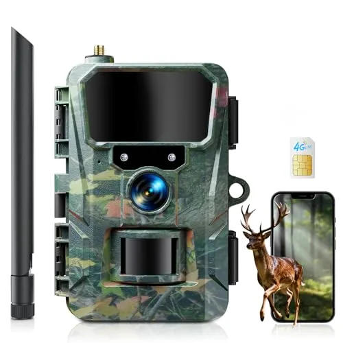 WOLFANG 4G Wildkamera mit App, 48MP 2K Nachtsicht