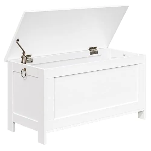 HOOBRO Truhen, Sitzbank mit Stauraum, Spielzeugtruhe mit Deckel, Schuhbank, Sitztruhe, Aufbewahrungstruhe, Robust, Sicherheitsscharniere, Schlafzimmer, Wohnzimmer, 76 cm, Weiß EWT75CW01G1