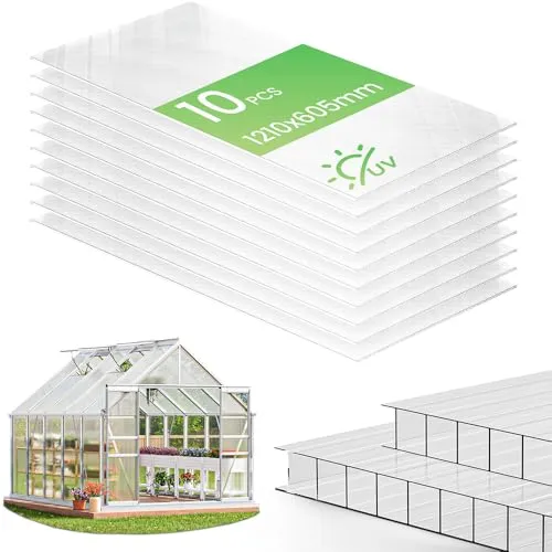 VOUNOT® 10x Doppelstegplatten 6mm aus Polycarbonat, klar & zuschneidbar, UV-beständig & bruchsicher, Hohlkammerplatten 60,5x121cm (10,3m²) für Gewächshaus, Carport & Überdachung