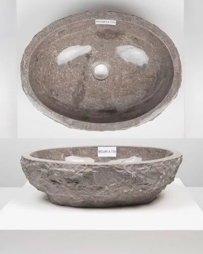 cm Marmor-Stein-Waschbecken Erosi grau Muster Aufsatz-Hand-Waschbecken Badezimmer-Naturstein-Waschbecken Stein-Waschschale WOHNFREUDEN 50