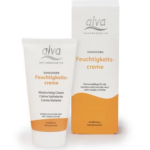 Alva Feuchtigkeitscreme Sanddorn, 50 ml - Feuchtigkeitscreme für anspruchsvolle Haut, mit wertvollem Sanddornöl und Hyaluronsäure für intensive Hydratation und Hautpflege.