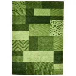 Theko Handknüpfteppich Domas, Grün, 300x400 cm - Patchwork Schurwollteppich für Fußbodenheizung geeignet, vereint Kunst und Funktionalität für eine lebendige Raumgestaltung.