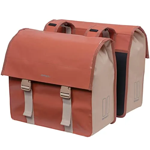 Basil Double Bicycle Bag Urban Load Terra Red/Rose - 48-53 Liter - Fahrradtaschen mit abnehmbarem Schultergurt, stilvolles Design und hoher Komfort für jeden Fahrradfahrer.