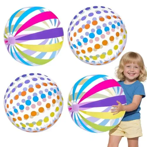 Farnirvana 4 Stück Wasserball Aufblasbar, 40cm Bunt Gestreifter WasserbäLle, Aufblasbarer Ball, Aufblasbare Schwimmbad Spielzeu, für Schwimmbad, Strand,Outdoor-Aktivitäten