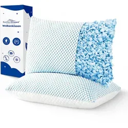 KomfortKissen Wolkenkissen - Ergonomisches Kopfkissen mit anpassbarer Höhe, sorgt für individuellen Schlafkomfort und kühlende Gel-Infusion für eine erfrischende Nachtruhe.