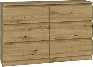 CDF Kommode Malwa M6 120| Farbe: Eiche Artisan | Schrank für Dokumente, Kleinigkeiten | Ideal für Wohnzimmer, Schlafzimmer, Kinderzimmer, Jugendzimmer und Büro | 6 geräumige Schubladen