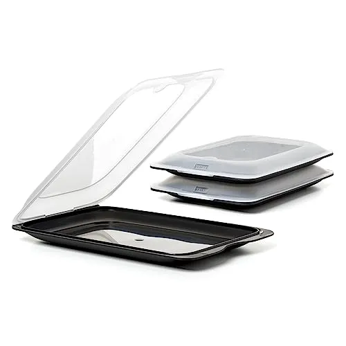 TATAY Aufschnittboxen für Kühlschrank Cocktail | 3er Set Standard | Frischhaltedosen mit Deckel, Stapelbar | Geeignet für Gefrierschrank, Mikrowelle und Spülmaschine | BPA-frei, 17x3,2x25,2cm, Schwarz