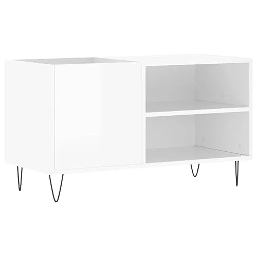 vidaXL Plattenschrank Hochglanz-Weiß 85x38x48 cm - TV-Halterungen und mehr: Eleganter Plattenschrank aus hochwertigem Holzwerkstoff mit industriellen Eisenbeinen, ideal für die stilvolle Aufbewahrung und Präsentation deiner Schallplatten.