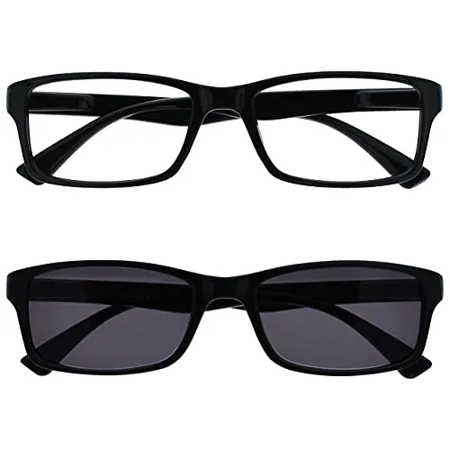 OPULIZE Die Lesebrille Unternehmen Schwarz Leser Mit UV400 Sonne Leser Wert Doppelpack Designer Stil Herren Damen Lesehilfe RS92-1 +1,00