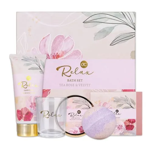accentra Bade- und Pflegeset RELAX - 5tlg. Geschenkset für Frauen - Hautpflegesets & -kits mit duftenden Produkten für ein entspanntes Wellness-Erlebnis zu Hause. Perfekt als Geschenk für jeden Anlass!
