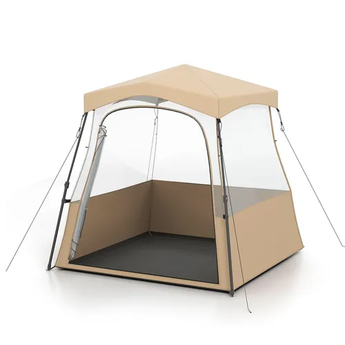 COSTWAY Sportzelt, Transparentes Zelt mit klarer Sicht & Robustes Gestell & Tragetasche, Campingzelt Outdoor, Pop Up Bubble Zelt 160x160x176cm Braun