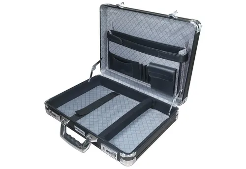 HMF Aktenkoffer 14651-02, schwarz, Aluminium, mit Zahlenschloss - Aktentaschen mit gepolstertem Laptopfach bis 17,3 Zoll, hoher Stabilität durch verstärkten Alurahmen und praktischem Zubehör für optimale Organisation.