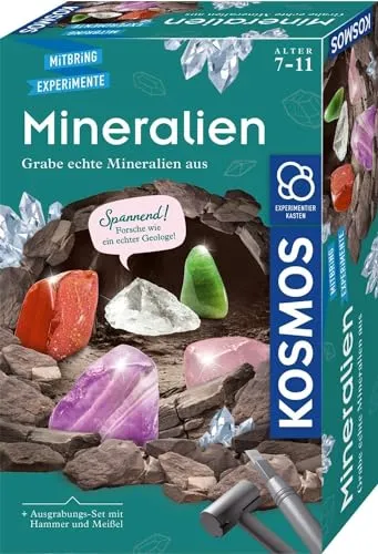 KOSMOS 657901 Mineralien Ausgrabungs-Set – Entdecke echte Schätze mit Hammer und Meißel, 5 faszinierende Schmucksteine für kleine Forscher ab 7 Jahren -