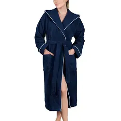 LAYNENBURG Damen Bademantel Frottee mit Kapuze - 100% Baumwolle, XXL, Blau - Bademäntel für Damen, aus 100% hochwertiger Frottee-Baumwolle, super kuschelig und OEKO-TEX zertifiziert – ideal für Schwimmbad, Spa oder als eleganter Morgenmantel.