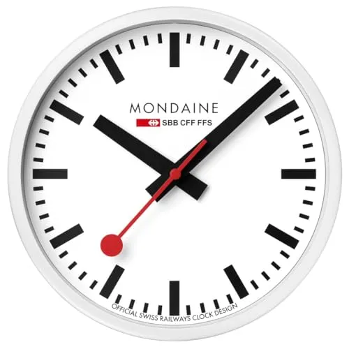 MONDAINE Wanduhr Quarz 25 cm Weiß in weiß von Mondaine