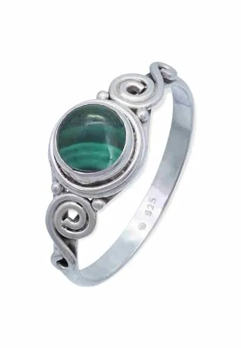 mantraroma Ring 925 Silber Damen Malachit Edelstein grün ausgefallen verspielt