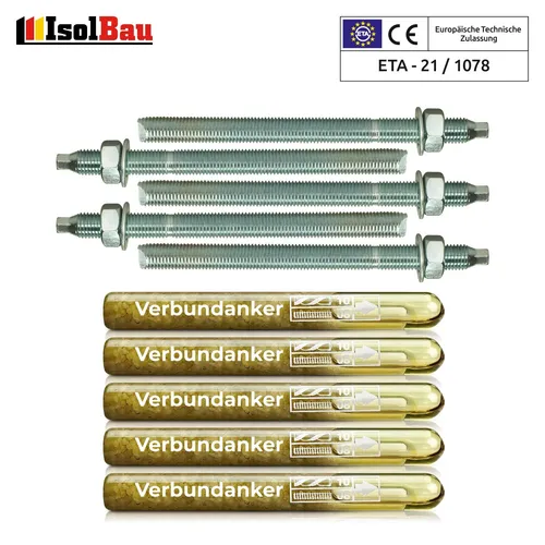 Set 5x Verbundankerpatrone M8 + Ankerstange M8 x110mm Verz. ETA Mörtelpatrone