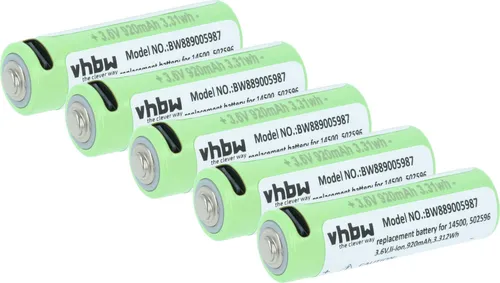 vhbw 5x Akku Ersatz für Ledlenser 14500, 502596 für Taschenlampe Kopflampe (0,92 Ah, 3,6 V, Li-Ion)