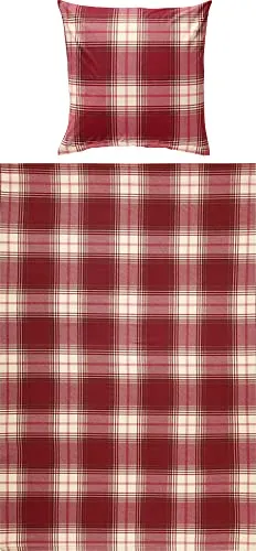 REDBEST Bettwäsche Biber rot 135x200 cm - Hochwertige Bettwäsche im Karo Design, aus 100% Baumwolle, pflegeleicht und ideal für gemütliche Nächte. Waschbar bei 60° und trocknergeeignet.