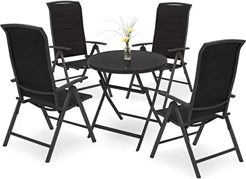 BRUBAKER Garten Sitzgruppe Milano - Klapptisch und 4 Hochlehner Stühle - Picknicktische: Wetterfeste Aluminium-Sitzgruppe mit bequemen Polstern und 8 Sitzpositionen für entspannte Stunden im Freien.
