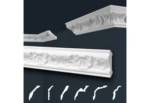 marbet design Stuckleiste B-04, 2 Meter, Deckenleisten Sparpaket aus Styropor EPS - Stuckleisten gemustert, leicht im traditionellen Design - 1 Stück / 2 Meter