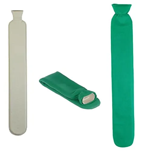 Geschenkestadl XL Wärmflasche 2 Liter Schlauch Extra Lang Bezug 72cm (Grün)