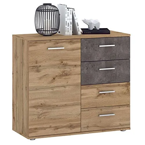 Caro-Möbel Kommode Chicago in Wotan Eiche/Beton dunkel - Moderne Kommode mit 4 Schubladen und 1 Tür, bietet viel Stauraum und individuelle Gestaltungsmöglichkeiten, ideal für jedes Wohnambiente.