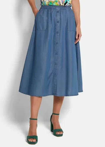 GOLDNER Schlupfrock Tencel-Rock mit Taschen Sommerrock mit Rundum-Dehnbund, Knopfleiste und Knielänge