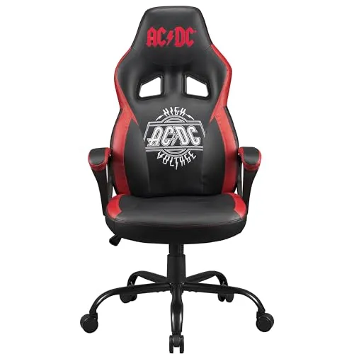 SUBSONIC-AC/DC - Gaming Stuhl oder Bürostuhl, AC DC Gamer Sessel für Jugendliche oder Erwachsene, bequemer Schaukelsitz, integrierte Kopfstütze und Armlehnen, ergonomisch geformte Rückenlehne Schwarz