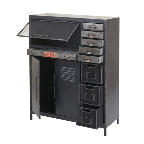 Mendler Apothekerkommode HWC-F32, Industriedesign - Kommode im Industriedesign mit 9 Schubladen und 2 Staufächern, fertig montiert für sofortigen Einsatz. Der individuelle Used-Look sorgt für einen besonderen Charme in Ihrem Wohnraum.