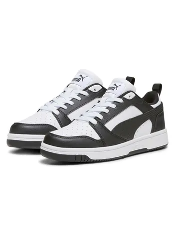 Puma Rebound V6 Lo Jr Sneakers Weiß EU 38 1/2 für Jungen - Sneaker für aktive Kinder, inspiriert von klassischem Basketball-Style. Mit SoftFoam+ Dämpfung für optimalen Komfort und aus mindestens 20% recycelten Materialien gefertigt.