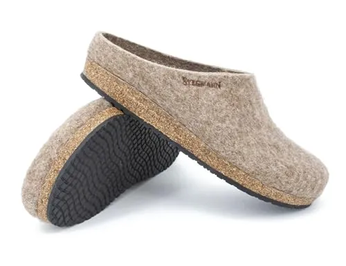Stegmann Filzclog 108 Natur - Hausschuhe für Damen & Herren - Wanderschuhe aus 100% natürlicher Schurwolle, handgefertigt in Österreich mit Korksohle für optimalen Komfort und Stoßdämpfung.