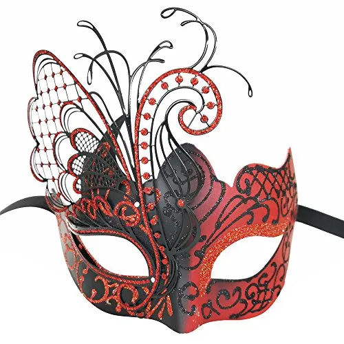 Ubauta Maskerade-Maske für Frauen Venezianische Maske/Halloween/Party/Ball Prom/Karneval/Hochzeit/Wanddekoration (Rot/Schwarzer Schmetterling)