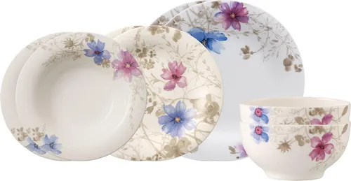Villeroy & Boch Kombiservice Mariefleur Gris Basic 8-teilig - Elegantes 8-teiliges Porzellan-Set für 2 Personen. Spülmaschinen- und mikrowellensicher, ideal für stilvolles Servieren und Zubereiten. Dezente Farben und harmonische Formen bringen Frische auf Ihre Tafel.