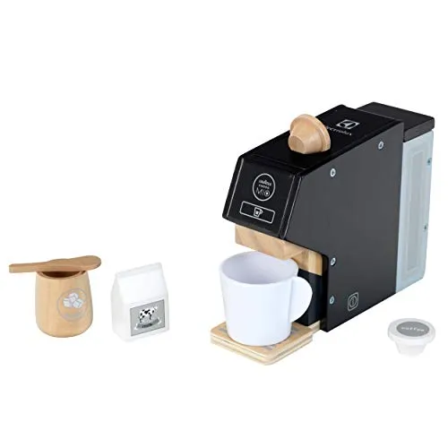 Theo Klein 7401 Electrolux Kaffeemaschine, Holz | Inkl. Tasse, Kapseln, Milch und Zucker | Zubehör für Kinder- und Spiel-Küchen | Maße: 19 cm x 5,5 cm x 14 cm | Spielzeug für Kinder ab 3 Jahren
