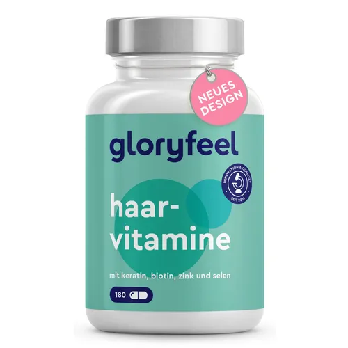 gloryfeel® Haarvitamine mit 24 Vitalstoffen - 180 Kapseln - Nahrungsergänzungsmittel für gesundes Haarwachstum, enthält 24 wichtige Vitalstoffe für volle und kräftige Haare.