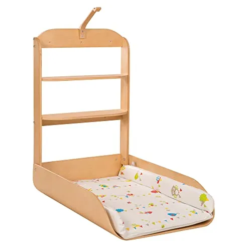 roba Wandwickeltisch natur - Klappbares Wickelregal mit Tier Motiv - Wickeltisch in natürlichem Design, inklusive abwaschbarer Wickelauflage