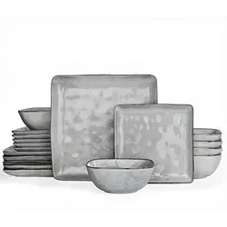 [Rabattcode: GIFTBEST25 €69-€20]  Richmount Ocean Series Geschirr-Set - 18-teilig, Quadratisch, Für 6 Personen, Keramik, Mit Servierplatten, Salattellern und Müslischalen, Spülmaschinen- und Mikrowellensicher, Grau