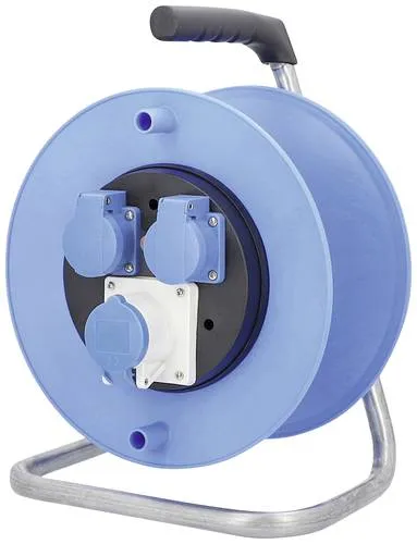 AS Schwabe 10179 Leer-Kabeltrommel - Hochwertige Kabeltrommel mit Thermoschutzschalter, ideal für Garten, Caravan und Werkstätten. Robustes verzinktes Fußgestell für sicheren Halt.