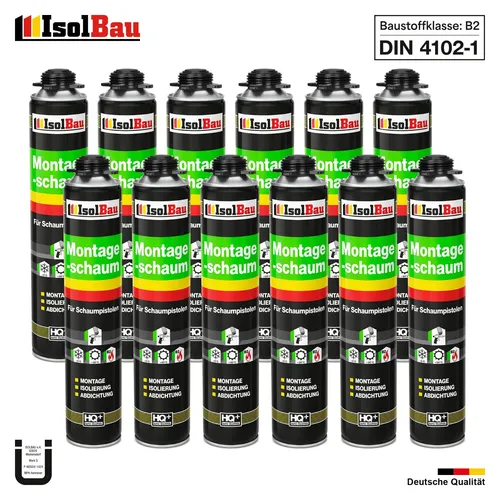 Bauschaum Pistolenschaum 750 ml - Ideal für Fenster- und Duschmontagen - Bauschaum für Abdichten, Dämmen und Verkleben, hohe Temperaturbeständigkeit von -50°C bis +90°C, schnelle Aushärtung in 24 Stunden, 12 Monate Lagerfähigkeit.