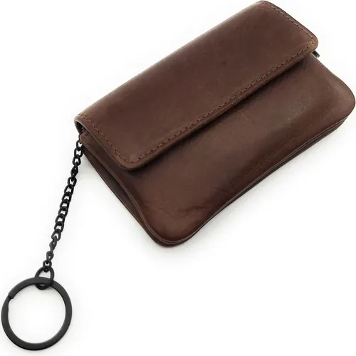 echt Leder Micro Geldbörse Schlüsseletui - gewachstes Rindleder (braun) - Münzbörsen für Damen: Kompakte Geldbörse aus hochwertigem, gewachstem Rindleder mit RFID-Schutz für maximale Datensicherheit und viel Stauraum für Karten, Geldscheine und Münzen.