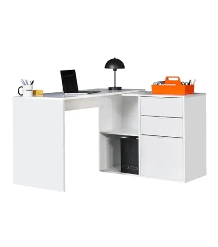 mokebo Eckschreibtisch 'Der Produktive' (138x108 cm) in Weiß aus Holz, ideal für Homeoffice und Kinderzimmer