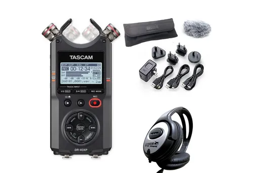 Tascam DR-40XP Audio-Recorder mit Zubehörset und Kopfhörer - Vielseitiger Audio-Recorder für Musiker, Journalisten und Podcaster. Inklusive nützlichem Zubehörset und Kopfhörer für sofortigen Einsatz.