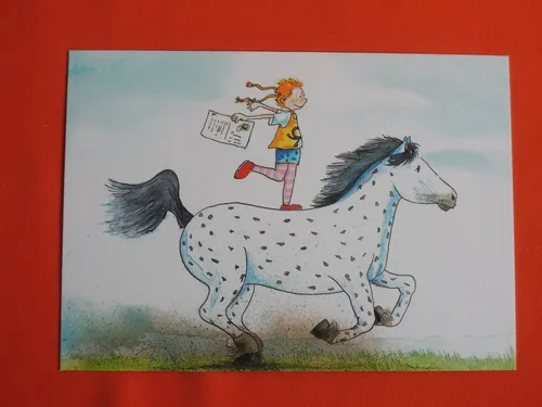 1x Postkarten kleines Mädchen bringt die Post PFERD A6 Geburtstag Grußkarte