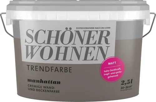 Schöner Wohnen Trendfarbe Manhattan 2,5 l matt - Hochwertige Innenfarbe in trendigem Manhattan-Grau, perfekt für stilvolle Raumgestaltungen und ein mattes Finish.